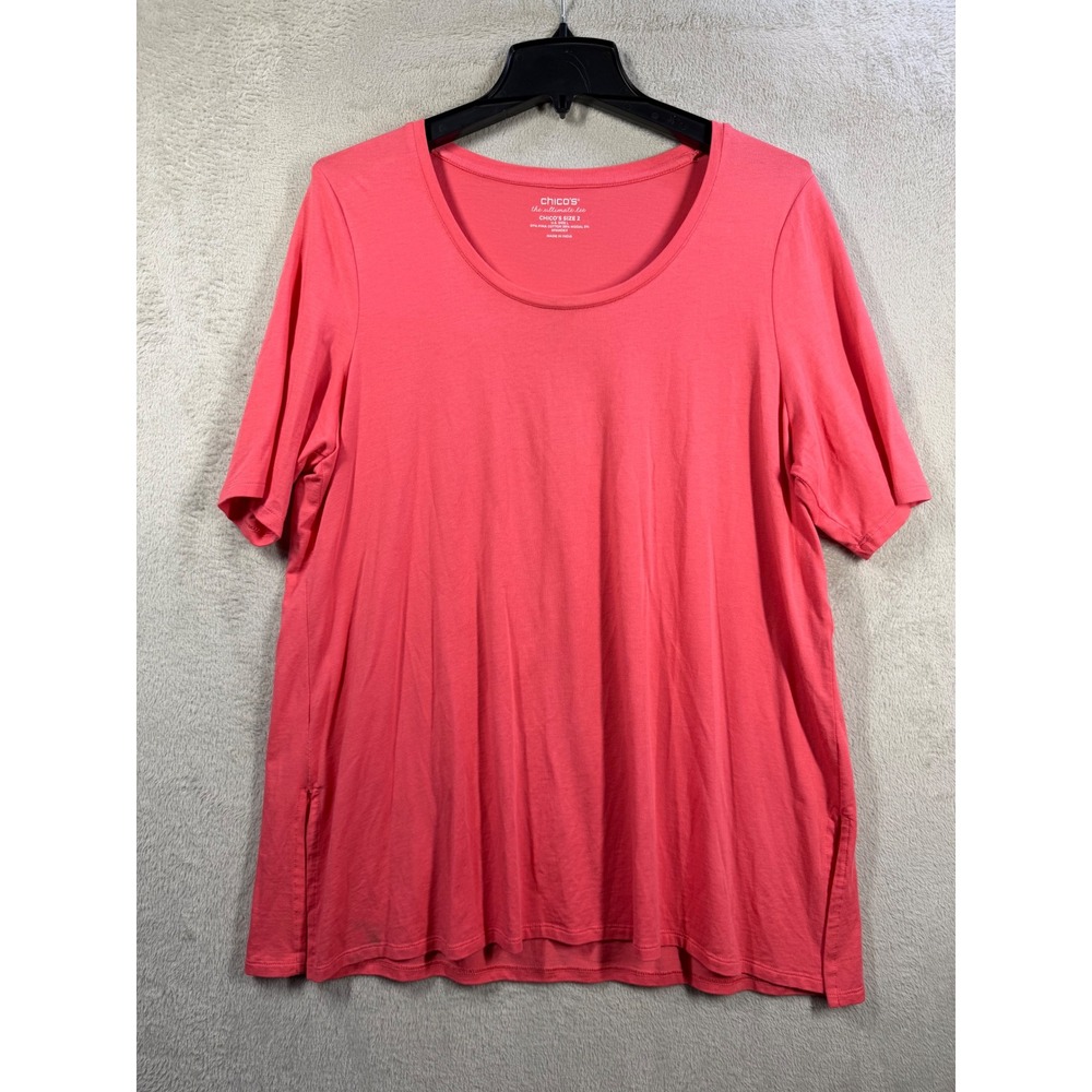 Chico's The Ultimate Tee Women Size 2 L Coral Pink Short Sleeve Scoop Neck Top